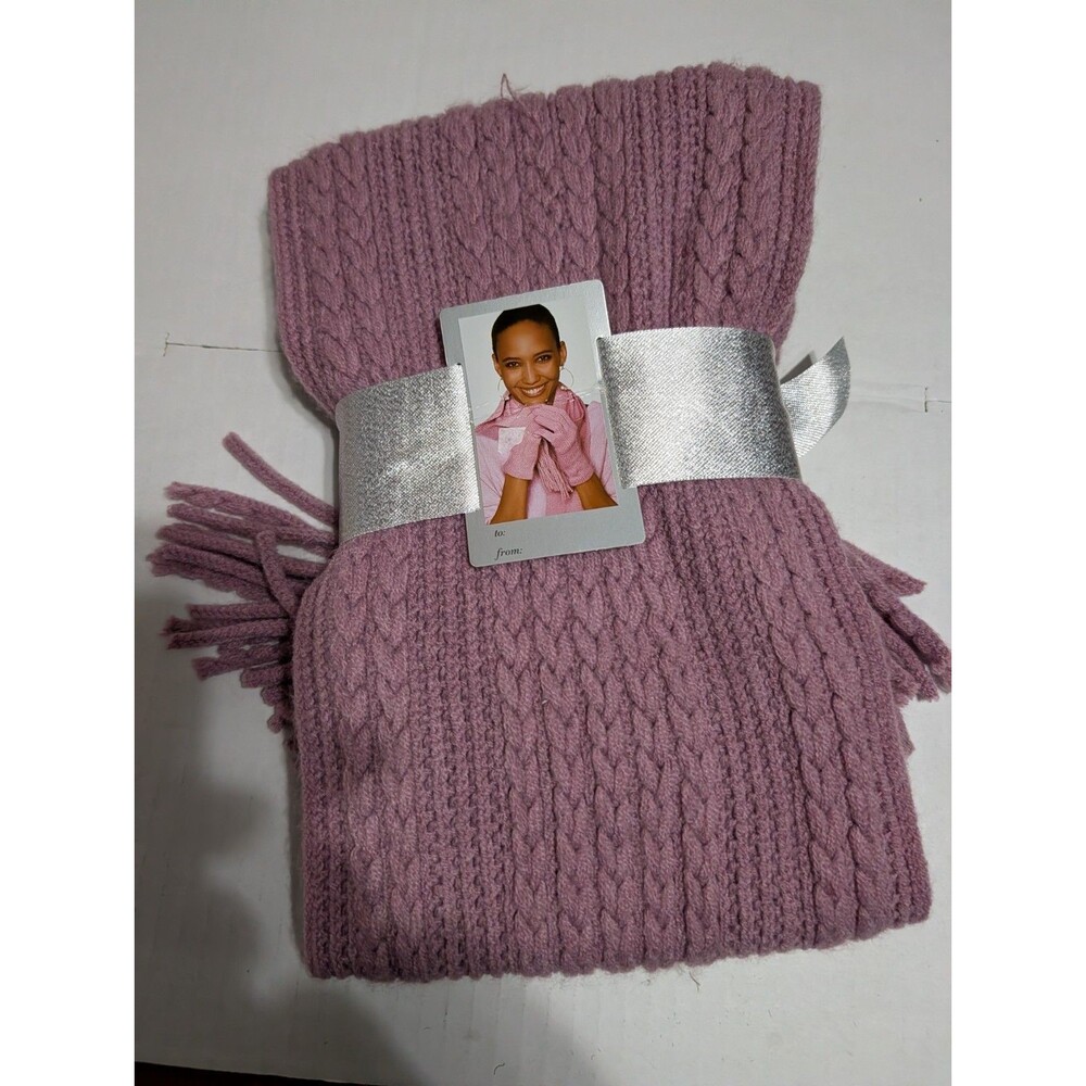 Womens NY & Co Pink Mauve  Winter Knit Scarf & Gloves Set New
